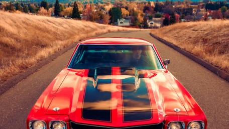 Crimson Chevrolet Chevelle SS On An Autumn Road In 4K wallpaper