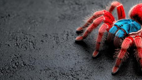 Vibrant Blue and Red Tarantula Macro on Dark Stone wallpaper