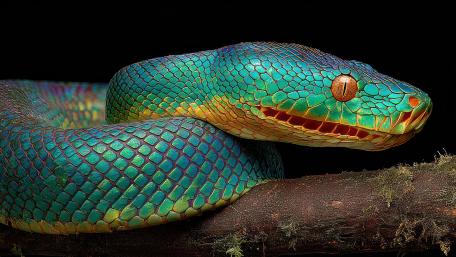 Iridescent Emerald Serpent Coiled in Midnight Shadow 5K Wallpaper wallpaper