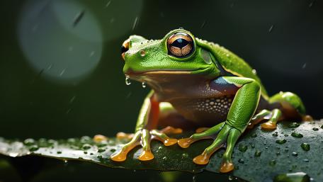 Rain Kissed Emerald Tree Frog in Lush 5K Detail wallpaper
