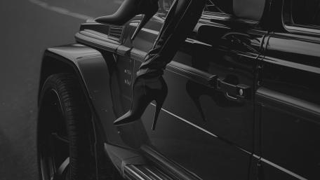 Monochrome Luxury Edge Mercedes G Class With High Heel Glamour wallpaper