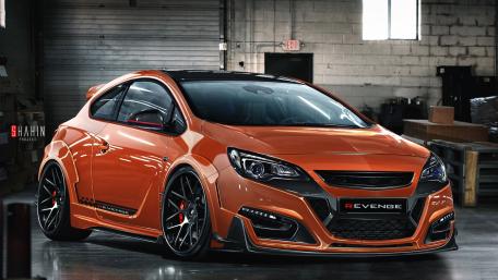 Opel Astra GTC Revenge Orange Widebody in Industrial Garage Scene wallpaper