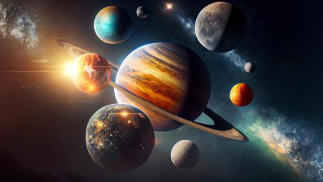 Celestial Planet Parade Across a Distant Solar System Sky wallpaper