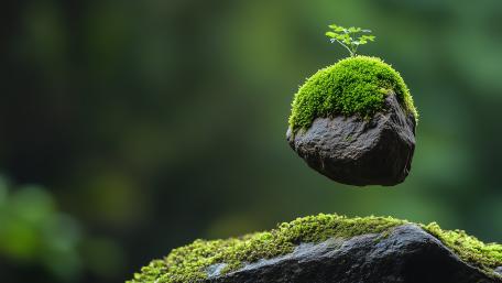 Levitating Mossy Rock Sanctuary in a Quiet Forest Dreamscape wallpaper
