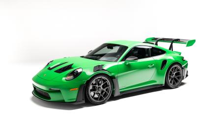 Green Porsche 911 GT3 RS Studio Clean 4K Wallpaper wallpaper