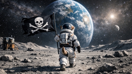Moon Pirate Pup Raises the Jolly Roger in Space wallpaper