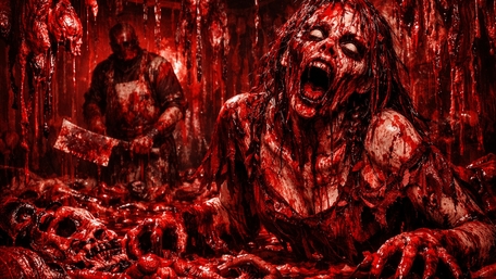 Blood Red Necropolis Zombie Awakening in a Drowned Slaughterhouse wallpaper