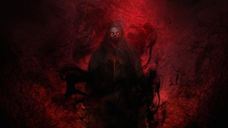 Crimson Reaper of the Abyss in Dark Fantasy Shadows wallpaper