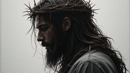 Crowned in Silence A Somber Portrait of Sacred Sacrifice wallpaper