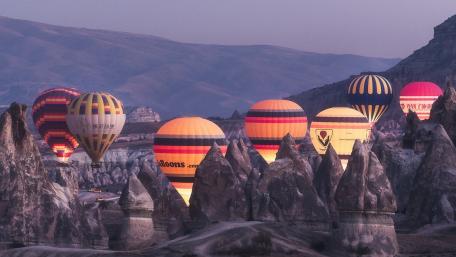 Sunrise Hot Air Balloon Adventure Over Cappadocia Fairy Chimneys wallpaper
