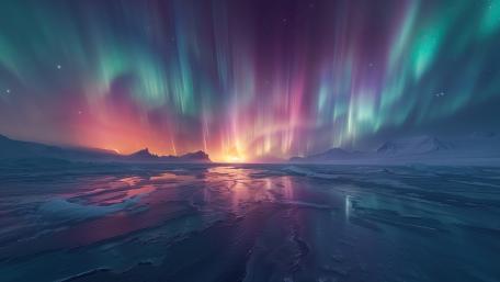 Polar Aurora Over Frozen Arctic Plains at Dusk in Crisp 4K wallpaper
