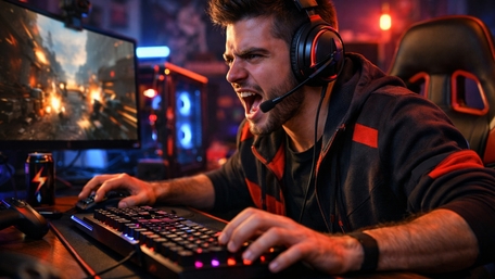 Neon Gaming Battle Station With Headphones And RGB Keyboard wallpaper