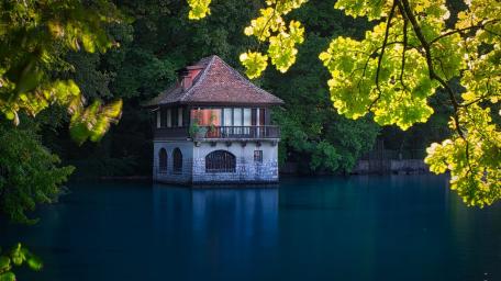 Lakeside Cottage Serenity on Thunersee Switzerland wallpaper