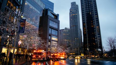 Twilight Glow at Columbus Circle in New York City 4K Cityscape wallpaper