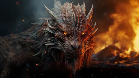 Ember Crowned Dragon Guardian in a Storm of Fire wallpaper