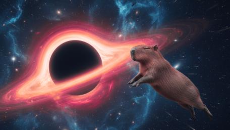 Capybara Drifting Past a Black Hole in Meme Space wallpaper