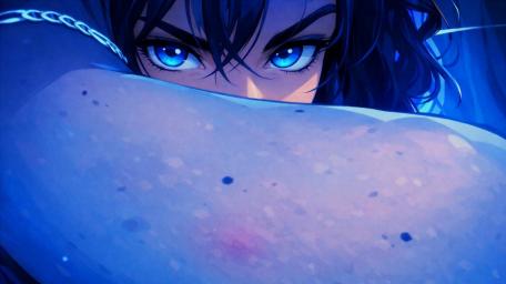 Midnight Azure Gaze Anime Portrait in Deep Blue Aesthetic wallpaper