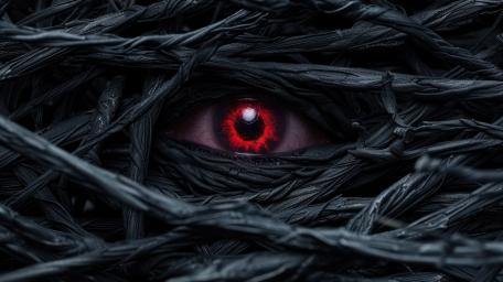 Crimson Sentinel Eye Within Woven Shadows wallpaper