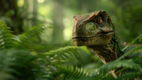 Emerald Compsognathus Guardian in a Sunlit Fantasy Jungle wallpaper