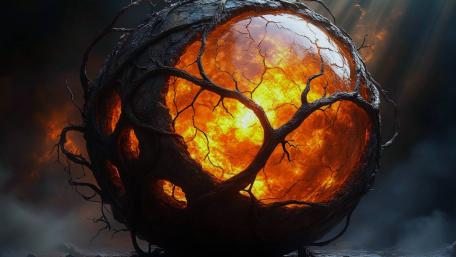 Ember Core Sphere Entwined in Shadowed Roots wallpaper
