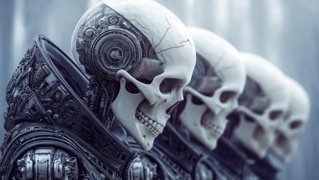 Cyberpunk Bone Legion in a Frozen Neon Afterworld wallpaper
