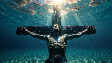 Submerged Crucifix of Light in a Silent Underwater Sanctuary wallpaper