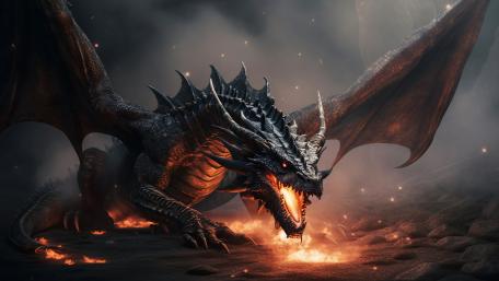 Infernal Cryptid Dragon Unleashed in Smoldering Night wallpaper