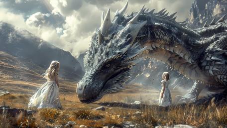 Whispered Oath Between Princess and Dragon in Stormlit Highlands wallpaper