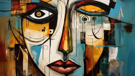 Cubist Gaze in Vibrant Abstract Expressionist Brushwork wallpaper