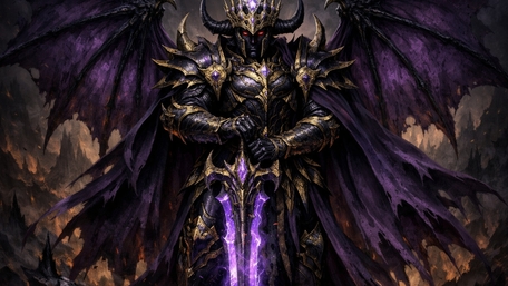 Purple Winged Demon King in Gilded Armour with Enchanted Sword wallpaper
