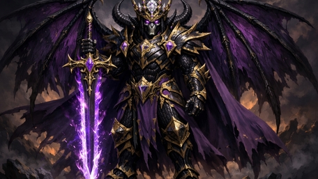 Purple Winged Demon Knight in Ornate Armour with Glowing Sword wallpaper