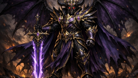 Violet Abyss Warlord in Spiked Armour with Shadowed Wings wallpaper