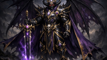 Demonic Winged Warbringer in Purple Armour with Lightning Sword wallpaper