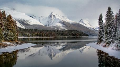 Winter Mirror at Maligne Lake in Jasper National Park wallpaper