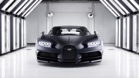 Matte Black Bugatti Chiron Sport Under Studio Light Tunnel wallpaper