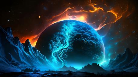 Celestial Storm Over an Icy Alien Frontier wallpaper