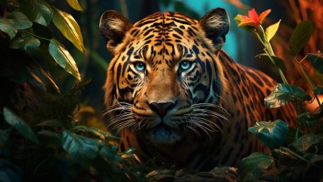 Emerald Gaze Tiger In Tropical Rainforest Shadows wallpaper