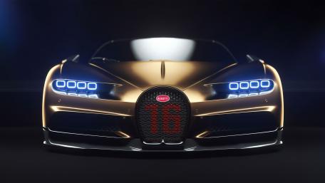 Golden Bugatti Chiron Front View 4K Hypercar Wallpaper wallpaper