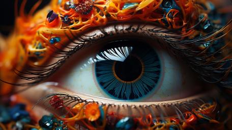 Celestial Iris Wrapped in Neon Coral Dreamscape wallpaper
