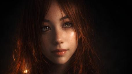 Melancholy Ember Portrait of a Red Haired Dreamer wallpaper