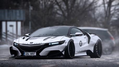 Sleek Honda Acura NSX Stance in Rainy Urban Haze wallpaper