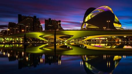 Neon Reflections at Palau de les Arts Reina Sofía Valencia Nightscape wallpaper
