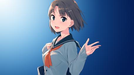 Cheerful Anime Schoolgirl in Classic Sailor Uniform 4K Wallpaper wallpaper