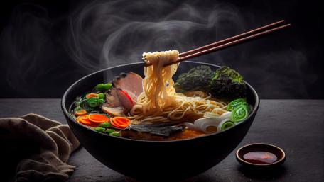 Steaming Ramen Noodle Soup in Moody 4K Food Wallpaper wallpaper