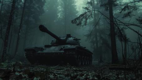 Silent Armored Sentinel in a Dark Foggy Forest wallpaper