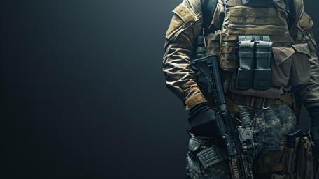 Tactical Infantry Soldier Holding Rifle in Modern Combat Gear wallpaper