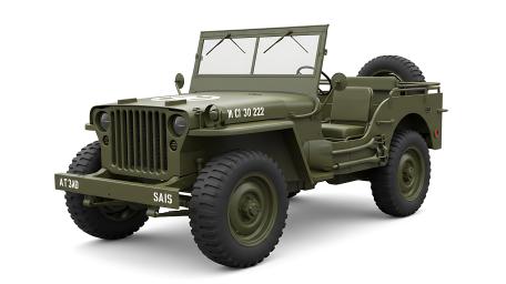 Classic Olive Military Jeep Render on Clean White Background 5K wallpaper
