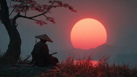 Silent Ronin Beneath the Red Sun Anime Sunset Serenity wallpaper