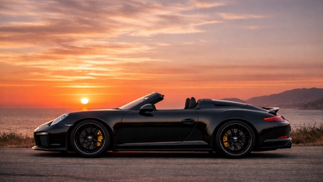Midnight Porsche 911 Cabriolet Silhouette Under a Coastal Sunset wallpaper