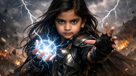 Stormborn Child Hero Harnessing Thunder Magic in Battle wallpaper